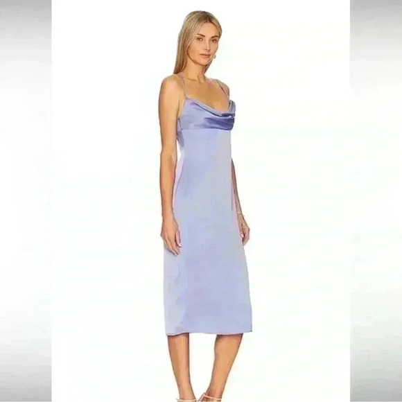 We Wore What Cowl Midi Satin Charmeuse Dress in Slate Blue, Size 4. NWT! - Picture 5 of 15